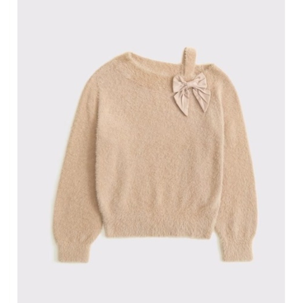 Abercrombie Kids Asymmetrical Bow Sweater Girls 11/12 Brown Fuzzy Soft Knit